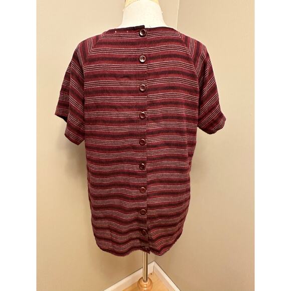 UTILITY Button Back Linen/Cotton Blend Short Sleeve Top Maroon Striped Sz Large - Picture 1 of 5